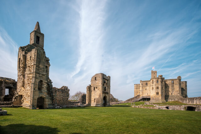 The ruins of Warkworth Castle in Northumberland 