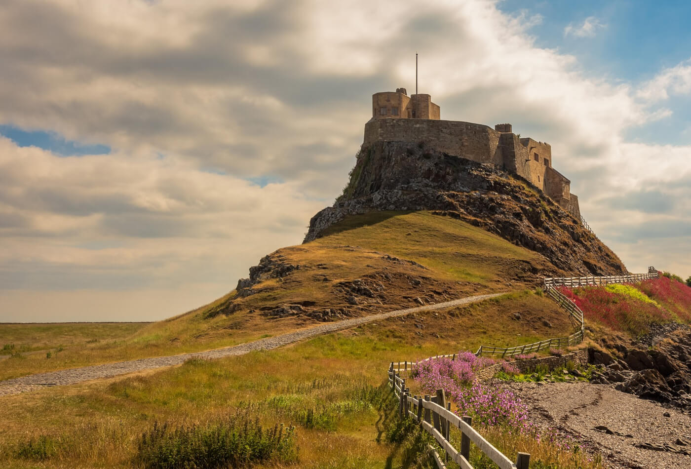 Lindisfarne castle and the surrounding fields on Holy Island