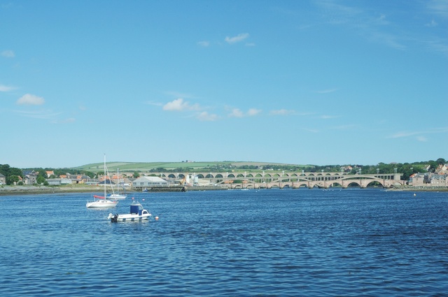 The River Tweed with boats.